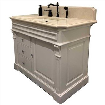 Pia de banheiro de mármore bege com pia individual