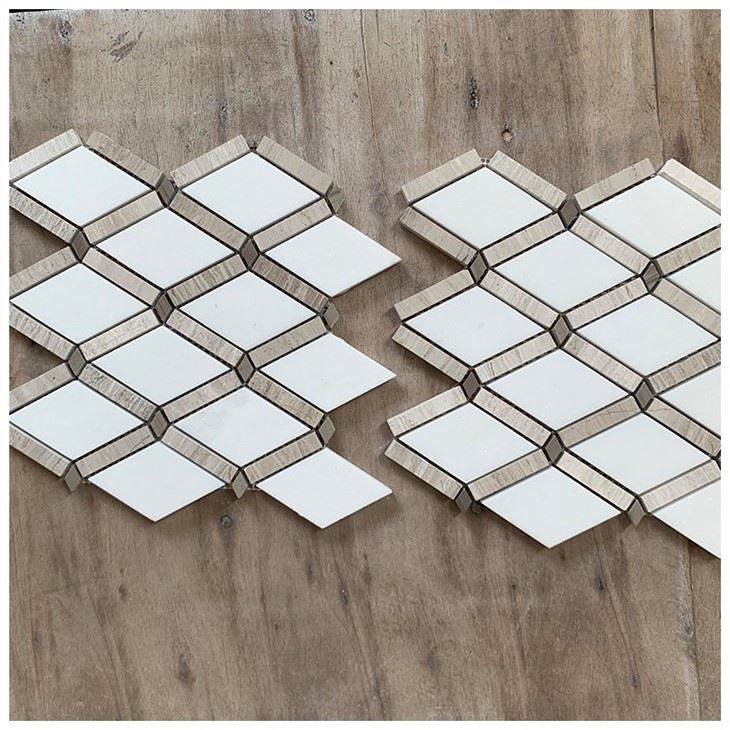 Blend Diamond Mosaic Thassos with Light Wood Grain
