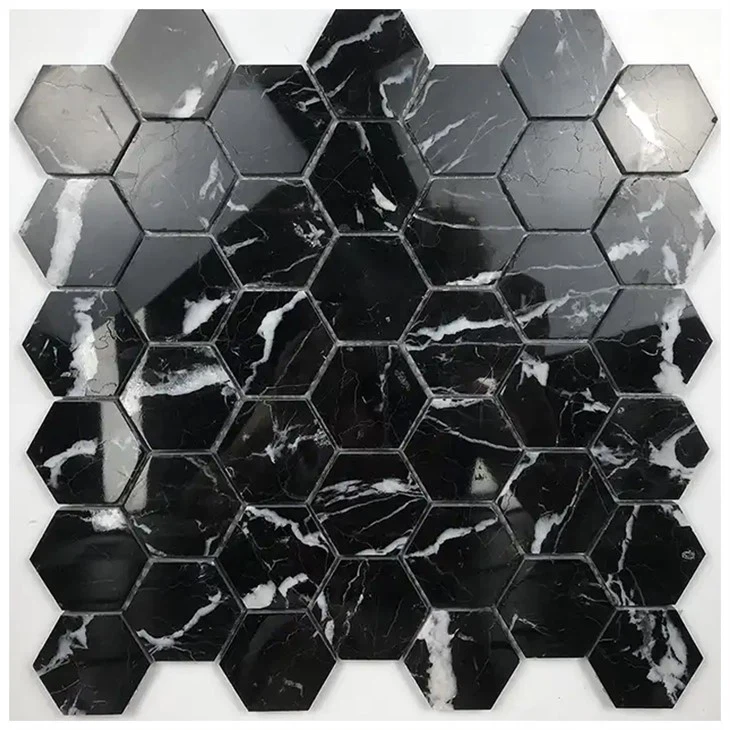 Azulejo de mosaico hexagonal de mármore preto