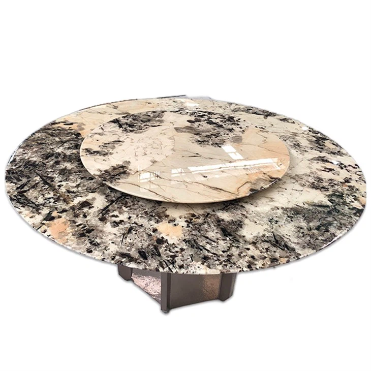 Mesa de Jantar Pedestal Redonda em Granito Branco Splendor