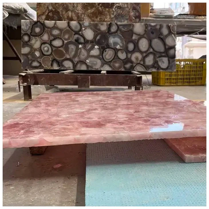Rose Pink Quartz Semi Precious Stone Vanity Countertops