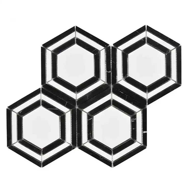 Azulejo de mosaico hexagonal Thassos Nero Marquina