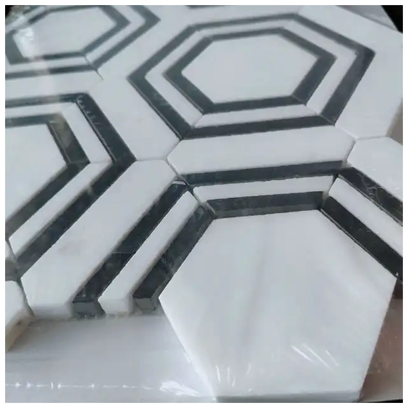 Black And White Marble Hexagon Mosaic Tile