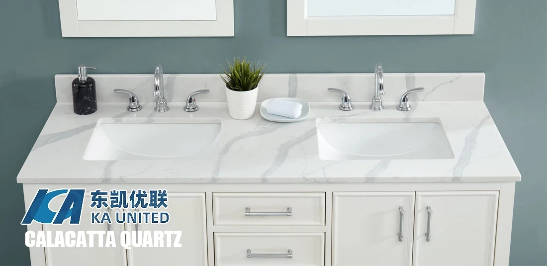 Calalacatta Quartz Vanity Tops with Double Rectangular Sinks Calalacatta Quartz Vanity Tops with Double Rectangular Sinks